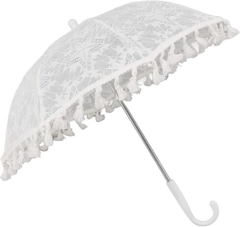 SIXRUN White Lace Parasol Umbrella Vintage Wedding Bridal Umbrella with Steel Ribs J Shaped Handle for Wedding Photography Decoration in Kuwait