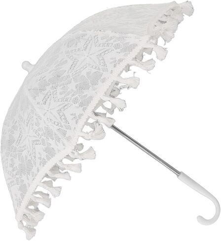 SIXRUN White Lace Parasol Umbrella Vintage Wedding Bridal Umbrella with Steel Ribs J Shaped Handle for Wedding Photography Decoration in Kuwait