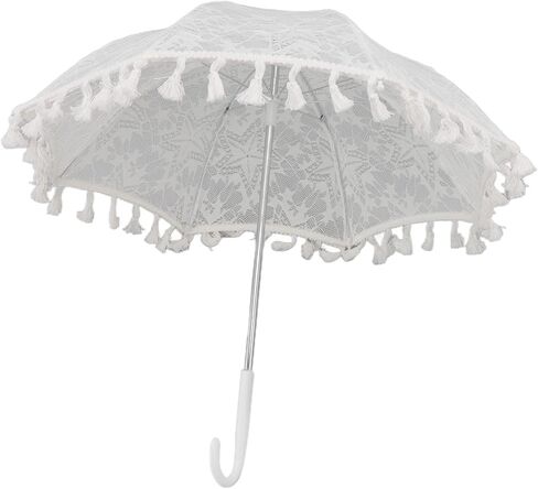 SIXRUN White Lace Parasol Umbrella Vintage Wedding Bridal Umbrella with Steel Ribs J Shaped Handle for Wedding Photography Decoration in Kuwait