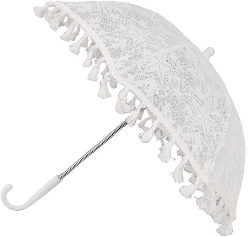 SIXRUN White Lace Parasol Umbrella Vintage Wedding Bridal Umbrella with Steel Ribs J Shaped Handle for Wedding Photography Decoration in Kuwait