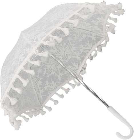 SIXRUN White Lace Parasol Umbrella Vintage Wedding Bridal Umbrella with Steel Ribs J Shaped Handle for Wedding Photography Decoration in Kuwait