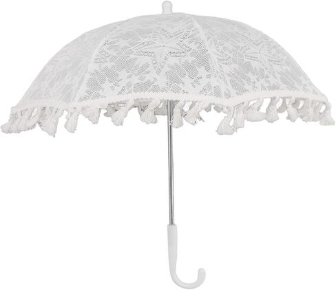 SIXRUN White Lace Parasol Umbrella Vintage Wedding Bridal Umbrella with Steel Ribs J Shaped Handle for Wedding Photography Decoration in Kuwait