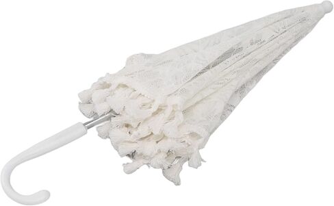 SIXRUN White Lace Parasol Umbrella Vintage Wedding Bridal Umbrella with Steel Ribs J Shaped Handle for Wedding Photography Decoration in Kuwait