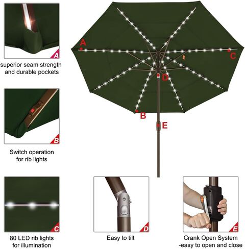 EliteShade 1 Set of 9ft 3-Tier Umbrella with Lights (Fern) & Hitch Mount Umbrella Holder in Kuwait