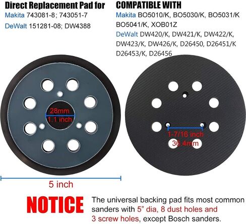 5 Inch 8 Hole Sander Replacement Pad for Makita BO5010 BO5030K BO5031K | Replaces Makita 743081-8, 743051-7. Fits BO5041K random orbit sander in Kuwait