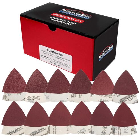 ProductionShop Premium Triangle Mouse Detail Sander Sandpaper Sheets, 100 Disc Variety Pack, Grits 40, 60, 80, 100, 150, 180, 220, 320, 400, 600, 800 - Hook & Loop Disc - Woodworking Furniture, Paint in Kuwait