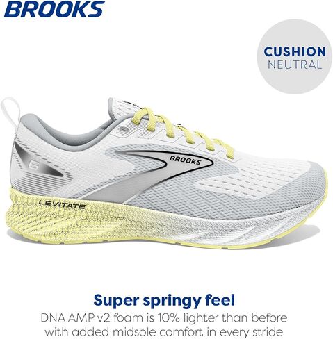 Brooks Women’s Levitate 6 Neutral Running Shoe - White/Oyster/Yellow - 9 Medium in Kuwait