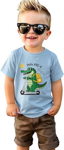 CM C&M WODRO Toddler Boys First Day of School Shirt Hello Pre-K T-Shirt Kids Back to School Outfit Funny Alligator Tees 3-4T in Kuwait