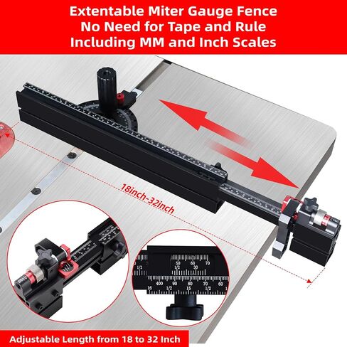 GOINGMAKE Table Saw Miter Gauge with Micro Adjust Flip Stop and Extentable Fence from 18 to 32 Inch and 13 Angle Position Stops, Miter Gauge for Table Saw for Crosscut and Miters, Fit 3/8" x 3/4" Slot in Kuwait