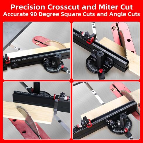 GOINGMAKE Table Saw Miter Gauge with Micro Adjust Flip Stop and Extentable Fence from 18 to 32 Inch and 13 Angle Position Stops, Miter Gauge for Table Saw for Crosscut and Miters, Fit 3/8" x 3/4" Slot in Kuwait