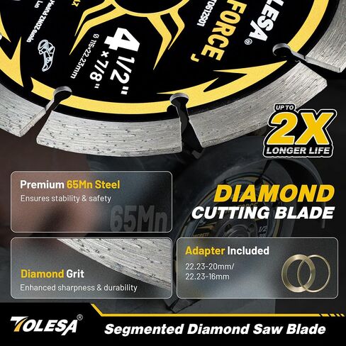 TOLESA 4-1/2 Inch Segmented Diamond Blade for Angle Grinder, Diamond Cutting Wheel with 7/8" Arbor, 20mm & 16mm Adapter Ring, 4.5" Stone Blade Fast Cut Masonry, Concrete, Brick (3-Pack) in Kuwait
