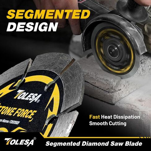 TOLESA 4-1/2 Inch Segmented Diamond Blade for Angle Grinder, Diamond Cutting Wheel with 7/8" Arbor, 20mm & 16mm Adapter Ring, 4.5" Stone Blade Fast Cut Masonry, Concrete, Brick (3-Pack) in Kuwait