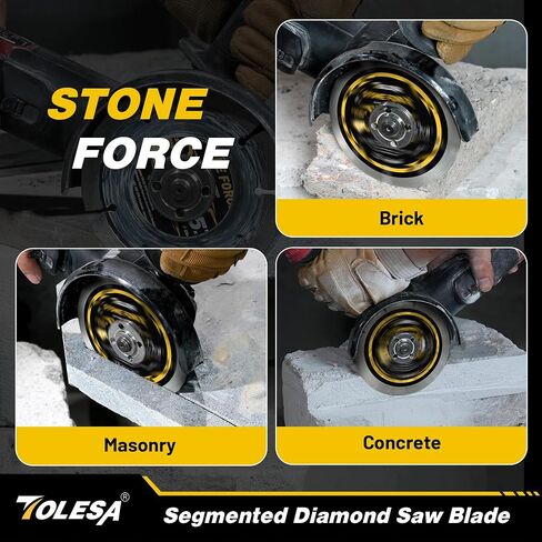 TOLESA 4-1/2 Inch Segmented Diamond Blade for Angle Grinder, Diamond Cutting Wheel with 7/8" Arbor, 20mm & 16mm Adapter Ring, 4.5" Stone Blade Fast Cut Masonry, Concrete, Brick (3-Pack) in Kuwait