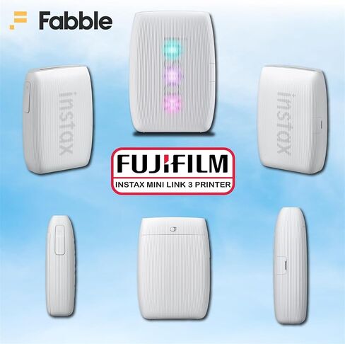 Fujifilm INSTAX Mini Link 3 Smartphone Printer with INSTAX Mini Instant Film and Sunshine Microfiber Cleaning Cloth... (3 Twin Pack (60 Sheets), Clay White) in Kuwait