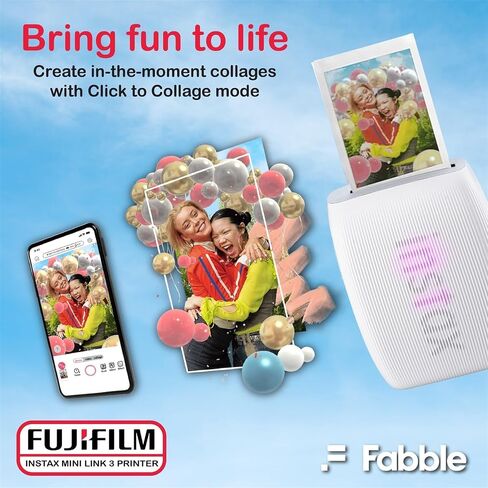 Fujifilm INSTAX Mini Link 3 Smartphone Printer with INSTAX Mini Instant Film and Sunshine Microfiber Cleaning Cloth... (3 Twin Pack (60 Sheets), Clay White) in Kuwait