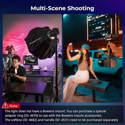 SmallRig RC 60C RGB LED Video Light, 3400mAh Battery 45min Runtime, APP Control, Potable Palm-Sized Continuous Output Lighting 2500-10000K, for Photography/Video/Studio, Powerbank Clamp Edition in Saudi Arabia