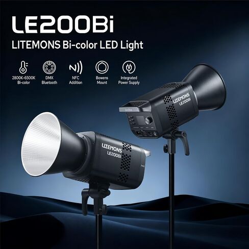 Godox Litemons LE200D Daylight LED Video Light, 220W LED Studio Bright, 63500 Lux@1m 0-100% Dimming, 7 FX Effects, App Control, Silent Fan, Bowens Mount Light (Black) in Kuwait