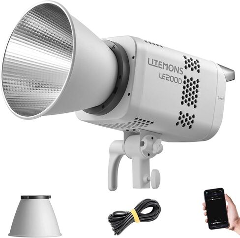 Godox Litemons LE200D Daylight LED Video Light, 220W LED Studio Bright, 63500 Lux@1m 0-100% Dimming, 7 FX Effects, App Control, Silent Fan, Bowens Mount Light (Black) in Kuwait