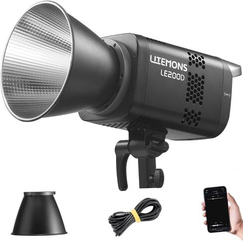 Godox Litemons LE200D Daylight LED Video Light, 220W LED Studio Bright, 63500 Lux@1m 0-100% Dimming, 7 FX Effects, App Control, Silent Fan, Bowens Mount Light (Black) in Kuwait