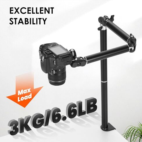 TARION Overhead Camera Desk Mount Articulated with Gear Joints TKA01-L | 6.6lbs Load, 3/8'' 1/4'' Screw, Flexible Detachable Ballhead, Supports Horizontal and Vertical Shooting, Live Streaming in Kuwait