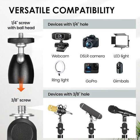 TARION Overhead Camera Desk Mount Articulated with Gear Joints TKA01-L | 6.6lbs Load, 3/8'' 1/4'' Screw, Flexible Detachable Ballhead, Supports Horizontal and Vertical Shooting, Live Streaming in Kuwait