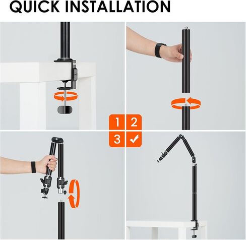 TARION Overhead Camera Desk Mount Articulated with Gear Joints TKA01-L | 6.6lbs Load, 3/8'' 1/4'' Screw, Flexible Detachable Ballhead, Supports Horizontal and Vertical Shooting, Live Streaming in Kuwait