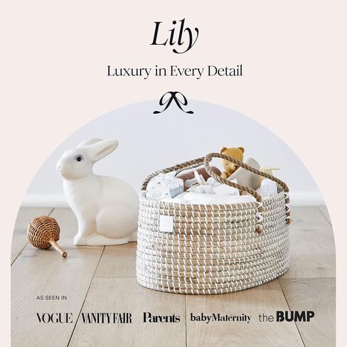 BEBE BASK Premium Baby Diaper Caddy Organizer - Handmade - Seagrass Basket With Cotton Divider - Award-Winning & Luxury Diaper Caddy Basket - White (NATURAL) in Kuwait
