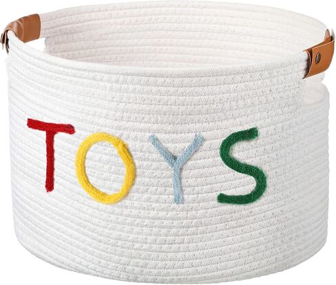 Yookeer Cute Woven Basket for Toys Stuffers, Large Cotton Rope Storage Basket with Handles for Living Room Nursery, Plush Animals, Building Blocks, Balls Organizer, 15 x 10 x 9 Inch in Kuwait