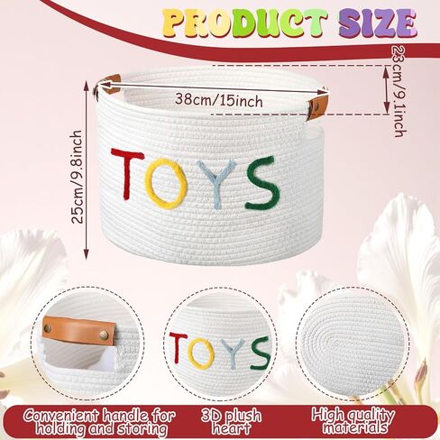 Yookeer Cute Woven Basket for Toys Stuffers, Large Cotton Rope Storage Basket with Handles for Living Room Nursery, Plush Animals, Building Blocks, Balls Organizer, 15 x 10 x 9 Inch in Kuwait