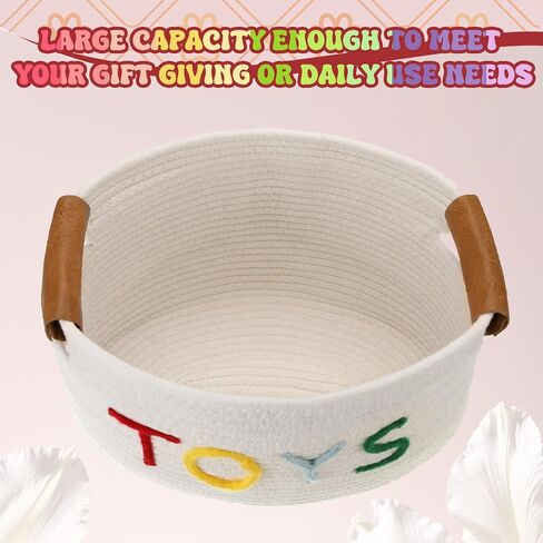 Yookeer Cute Woven Basket for Toys Stuffers, Large Cotton Rope Storage Basket with Handles for Living Room Nursery, Plush Animals, Building Blocks, Balls Organizer, 15 x 10 x 9 Inch in Kuwait