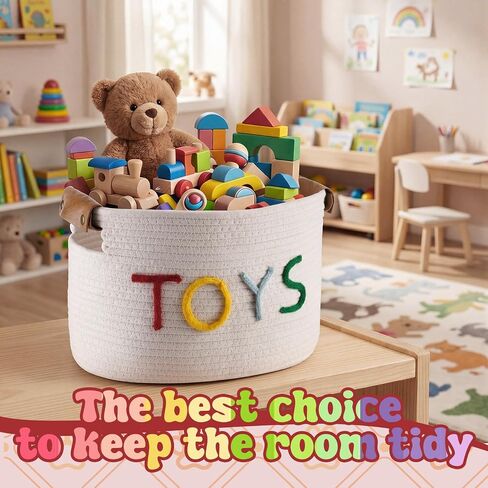 Yookeer Cute Woven Basket for Toys Stuffers, Large Cotton Rope Storage Basket with Handles for Living Room Nursery, Plush Animals, Building Blocks, Balls Organizer, 15 x 10 x 9 Inch in Kuwait