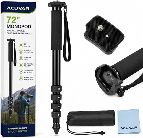 Acuvar Pro Series 72" Camera Monopod with Quick Release Plate, Lightweight 4-Section Aluminum Monopod for DSLR & Mirrorless Cameras, Canon, Nikon, Sony, Fujifilm, Panasonic, Olympus, Pentax in Kuwait
