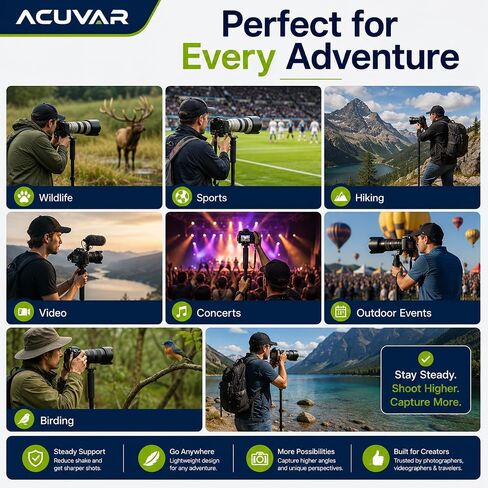 Acuvar Pro Series 72" Camera Monopod with Quick Release Plate, Lightweight 4-Section Aluminum Monopod for DSLR & Mirrorless Cameras, Canon, Nikon, Sony, Fujifilm, Panasonic, Olympus, Pentax in Kuwait