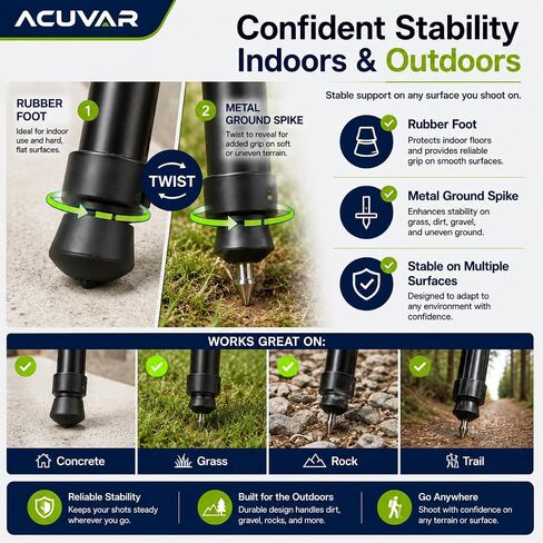 Acuvar Pro Series 72" Camera Monopod with Quick Release Plate, Lightweight 4-Section Aluminum Monopod for DSLR & Mirrorless Cameras, Canon, Nikon, Sony, Fujifilm, Panasonic, Olympus, Pentax in Kuwait