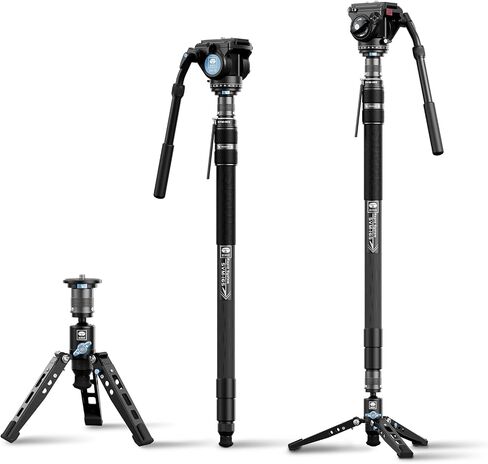 SIRUI SVM-165 Carbon Fiber Camera Monopod with Feet, 68.7" Professional Lightweight Travel Monopod with Fluid Video Head for DSLR Camera, One-Step Height Adjustment, Modular, Max Load 22lbs in Kuwait