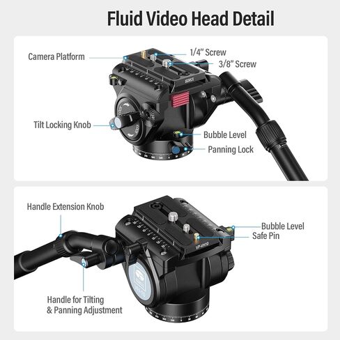 SIRUI SVM-165 Carbon Fiber Camera Monopod with Feet, 68.7" Professional Lightweight Travel Monopod with Fluid Video Head for DSLR Camera, One-Step Height Adjustment, Modular, Max Load 22lbs in Kuwait