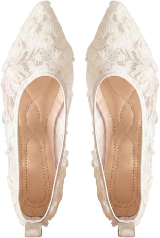 OYOANGLE Women's Floral Lace Pointed Toe Flat Shoes Bridal Ballet Flats Dressy Wedding Guest Shoes in Kuwait