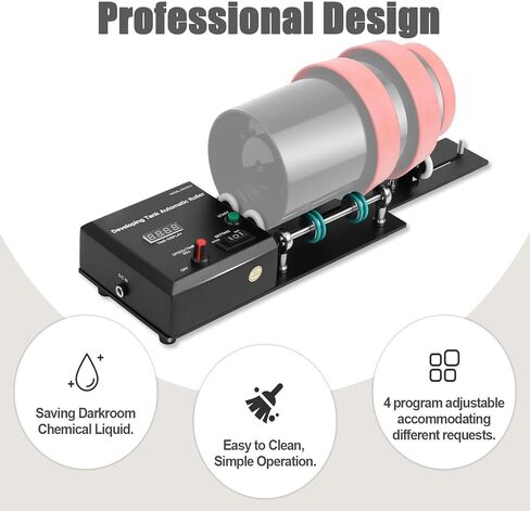 Automatic Darkroom Film Processor Machine, Roller Darkroom Film Processor Machine, 1-30min Timer, Maximum Speed 281RPM, 4 Preset Programs, Compatible with Various Developing Tanks in Kuwait