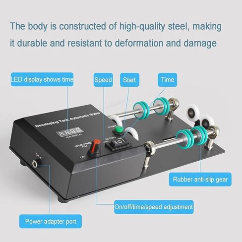 Automatic Darkroom Film Processor Machine, Roller Darkroom Film Processor Machine, 1-30min Timer, Maximum Speed 281RPM, 4 Preset Programs, Compatible with Various Developing Tanks in Kuwait