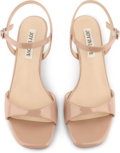 JOY IN LOVE Kitten Heels for Women Open Toe Ankle Strap Low Heel Sandals Party Wedding Dress Shoes Nude Patent US8 in Kuwait