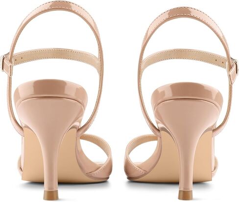 JOY IN LOVE Kitten Heels for Women Open Toe Ankle Strap Low Heel Sandals Party Wedding Dress Shoes Nude Patent US8 in Kuwait