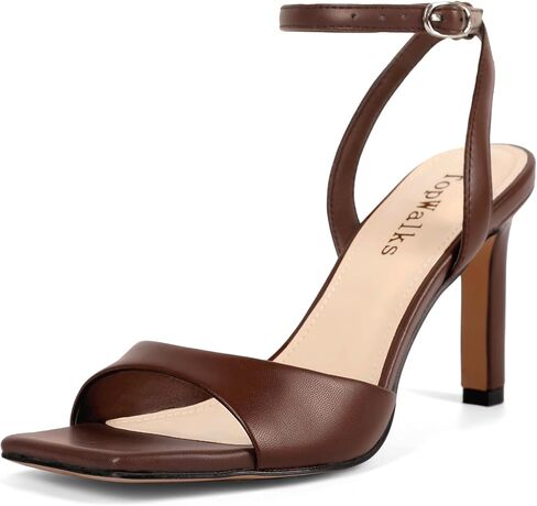 Women Square Open Toe Stiletto Ankle Strap Sandals 3.5 Inch | 3.5 Inch Stiletto Heel, Adjustable Ankle Strap, PU Leather, Rubber Sole, for Wedding, Party, Bridal, Prom in Kuwait