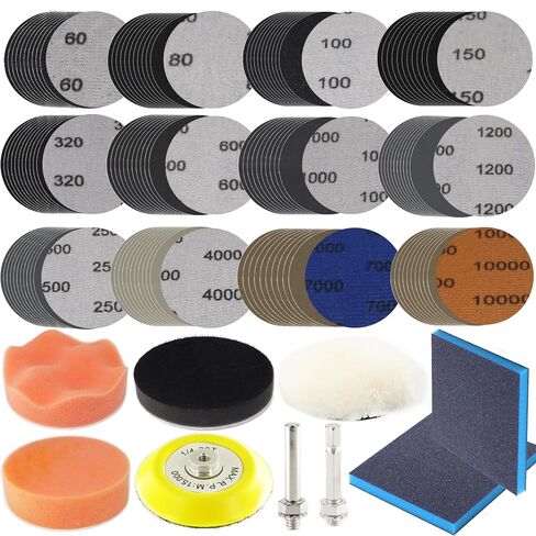 3 Inch Sanding Discs Drill Sanding Attachment Headlight Restoration Kit 60-10000 Sand Paper Assortment Pack Car Sanding Kit Buffing Pads with Rotary Tools for Car Wood Metal Glass in Kuwait