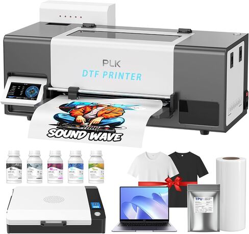 PLK A3 DTF Printer,XP600 Printhead,Double-Speed Than L1800/L805, 4.5'' Touch Screen, Auto-Cleaning, Dual White Ink System, Film-Cutter, Apparel Printer Machine, 2-Year Ink Included in Kuwait