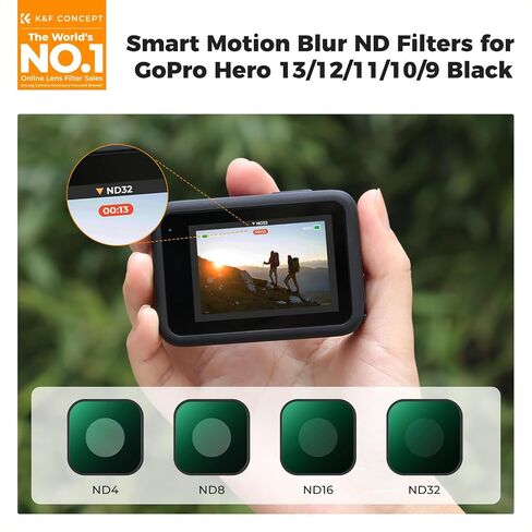 K&F CONCEPT ND Filter Set Compatible with GoPro Hero 13/12/11/10/9 Black | 4Pack ND4 ND8 ND16 ND32 Neutral Density Light Reduction Filters HD Optical Glass Plastic Frame Footage Improve, FG011 in Kuwait