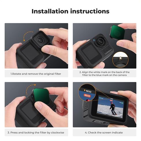 K&F CONCEPT ND Filter Set Compatible with GoPro Hero 13/12/11/10/9 Black | 4Pack ND4 ND8 ND16 ND32 Neutral Density Light Reduction Filters HD Optical Glass Plastic Frame Footage Improve, FG011 in Kuwait