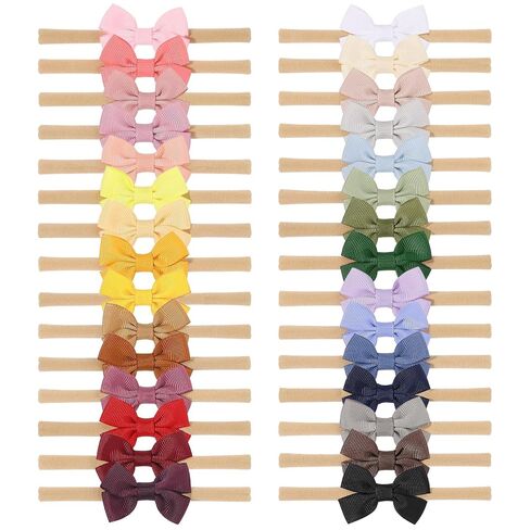doboi Baby Girl Headbands 24PCS Nylon Linen Handmade Hairbands with Hair Bows and Accessories for Newborns, Infants, Toddlers, and Little Kids | Nylon Linen Hairbands Handmade Hair Accessories for Newborn Infant Toddlers Little Girls and Kids in Kuwait