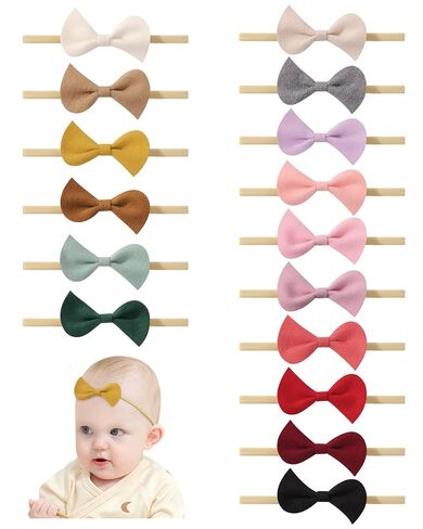 doboi Baby Girl Headbands 24PCS Nylon Linen Handmade Hairbands with Hair Bows and Accessories for Newborns, Infants, Toddlers, and Little Kids | Nylon Linen Hairbands Handmade Hair Accessories for Newborn Infant Toddlers Little Girls and Kids in Kuwait