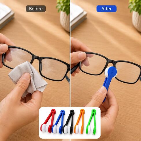 5 Pcs Mini Glasses Cleaning Brush, Double-Sided Lens Cleaner for Travel | ABS Handle, Microfiber Polyester Pads, 2.76 x 0.98 x 0.79 in, 0.25 oz, 5 Colors, Dry Lens Cleaning in Kuwait