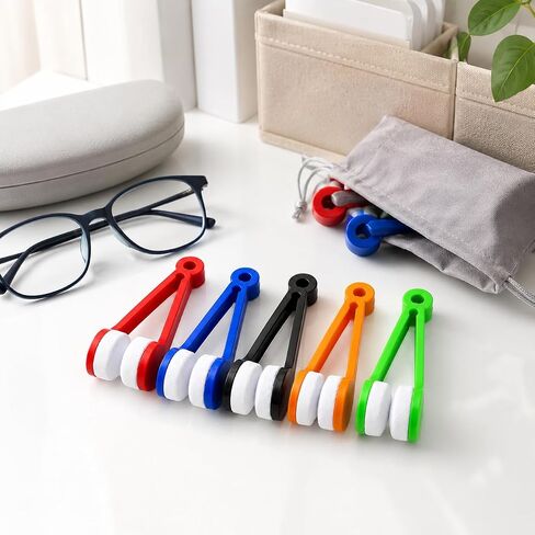 5 Pcs Mini Glasses Cleaning Brush, Double-Sided Lens Cleaner for Travel | ABS Handle, Microfiber Polyester Pads, 2.76 x 0.98 x 0.79 in, 0.25 oz, 5 Colors, Dry Lens Cleaning in Kuwait